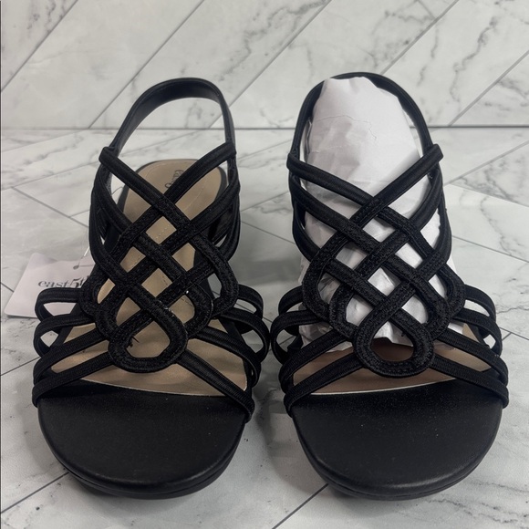 NWT East 5th Womens Reno Black Textile Slingback Strap Wedge Sandals Size 8M - Picture 3 of 9